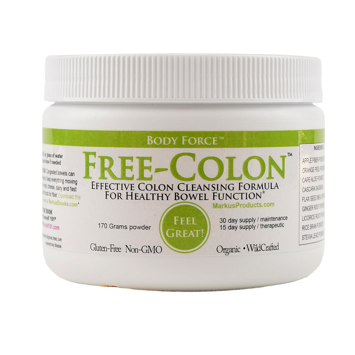 Body Force Colon Formula powder bottle pour for convenient detox preparation.