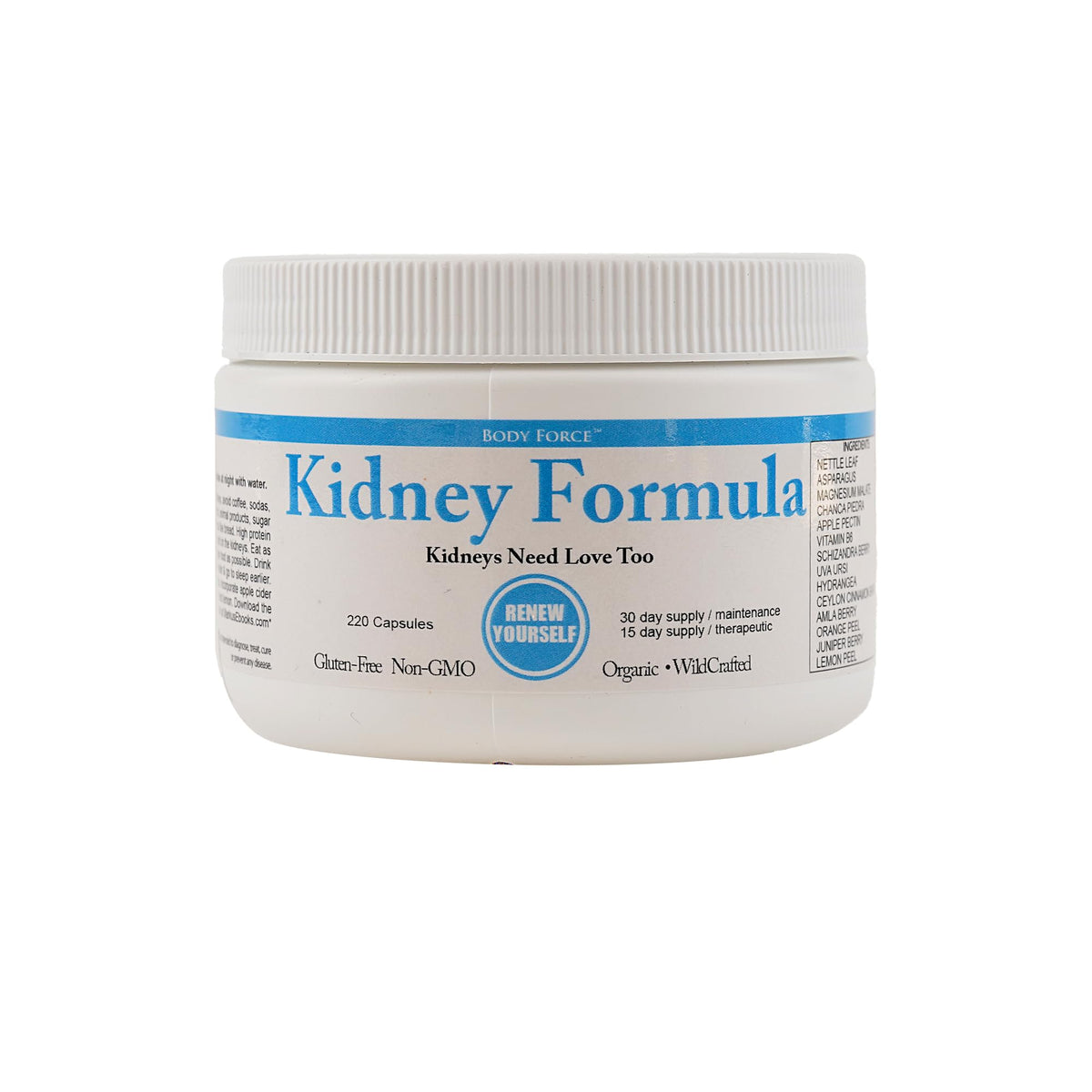 Body Force Kidney Formula bottle label showing brand and kidney support benefits