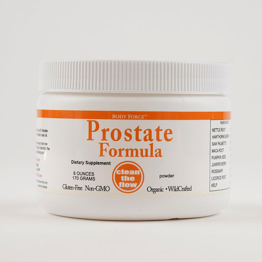 Body Force Prostate Formula bottle closeup emphasizing botanical blend