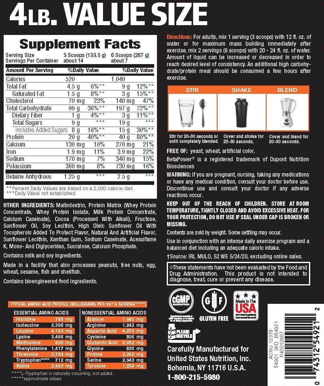 Body Fortress Mass Gainer shake poured, gluten-free and zero aspartame options.