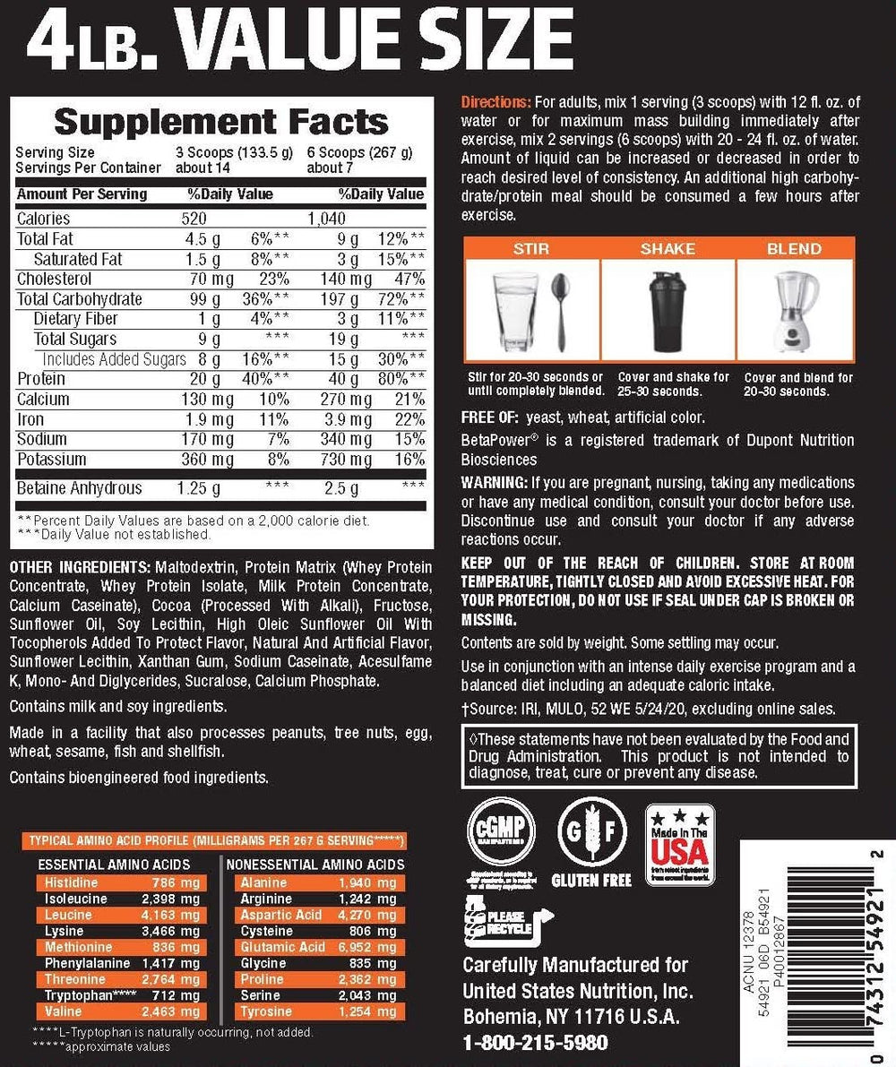 Body Fortress Mass Gainer shake poured, gluten-free and zero aspartame options.