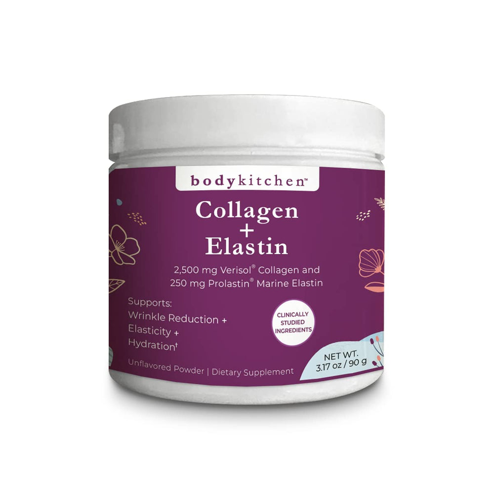 Body Kitchen Collagen + Elastin bottle emphasizes skin hydration support