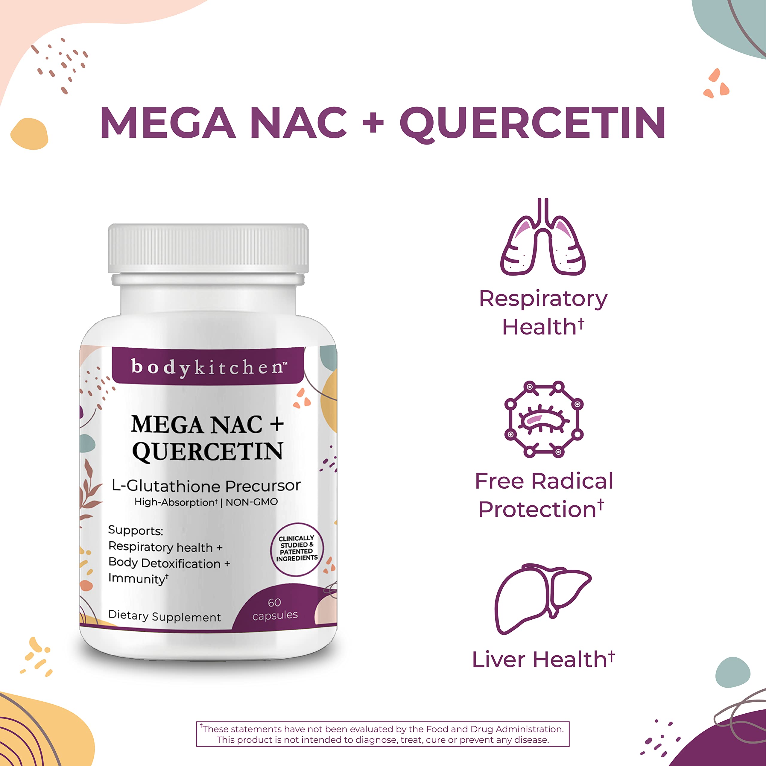Body Kitchen Mega NAC bottle back with dosage details and supplement information