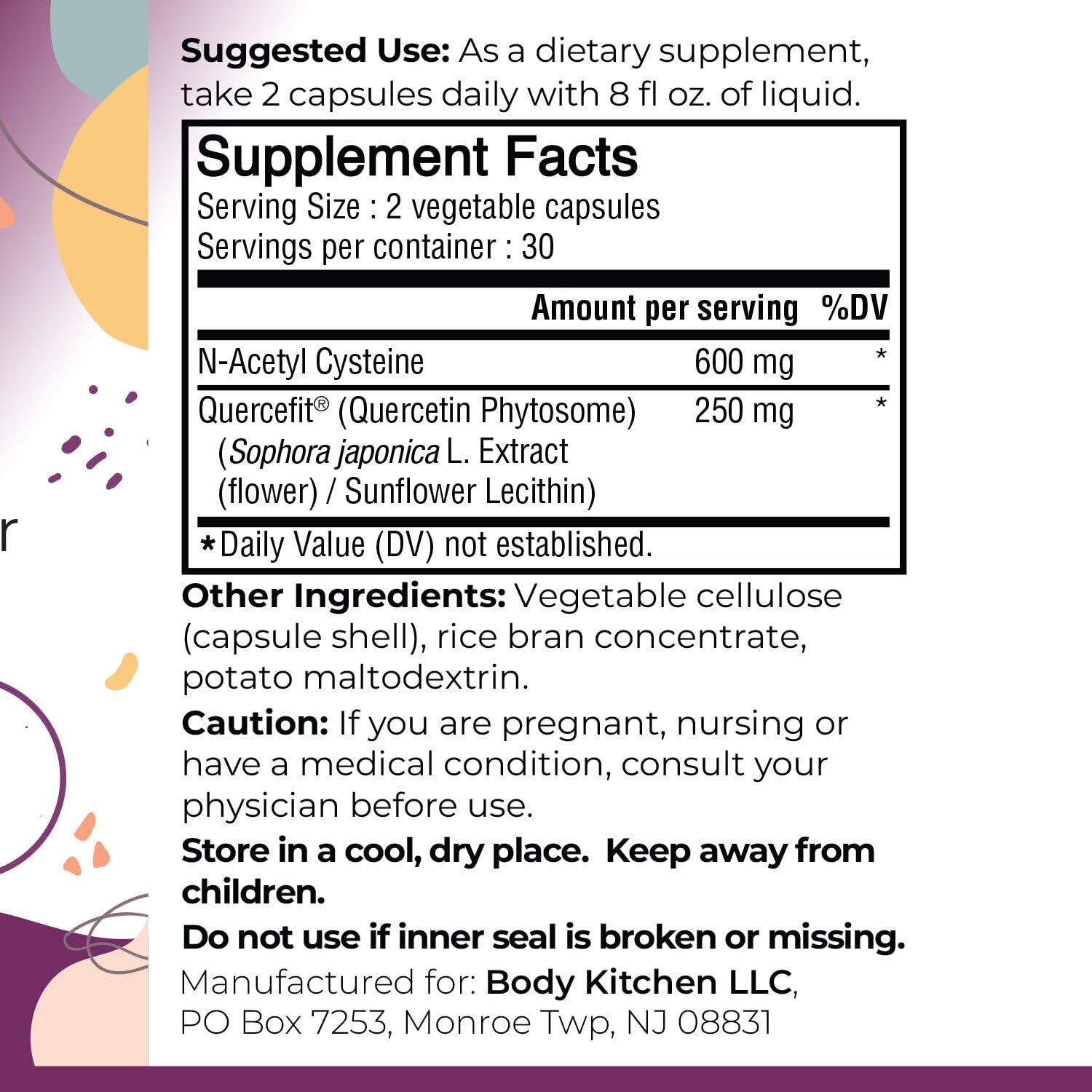 Body Kitchen Mega NAC capsules close-up showing vegan veggie caps for easy swallowing