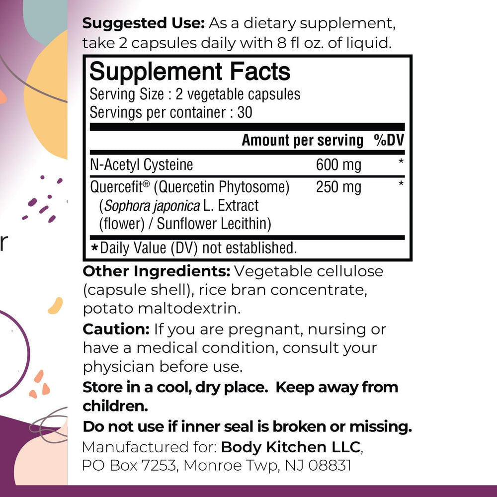 Body Kitchen Mega NAC capsules close-up showing vegan veggie caps for easy swallowing