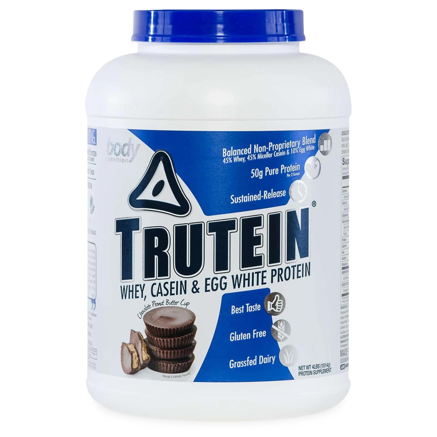 Body Nutrition Trutein high protein powder jar displays a transparent 45/45/10 blend.