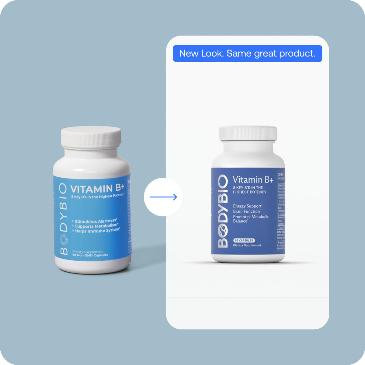 BodyBio B Plus packaging shown for travel and compact daily use