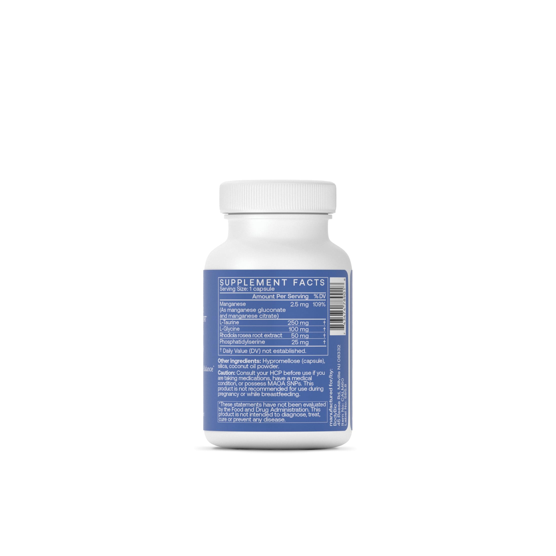 BodyBio Calm capsules arranged to showcase natural relaxation and focus support