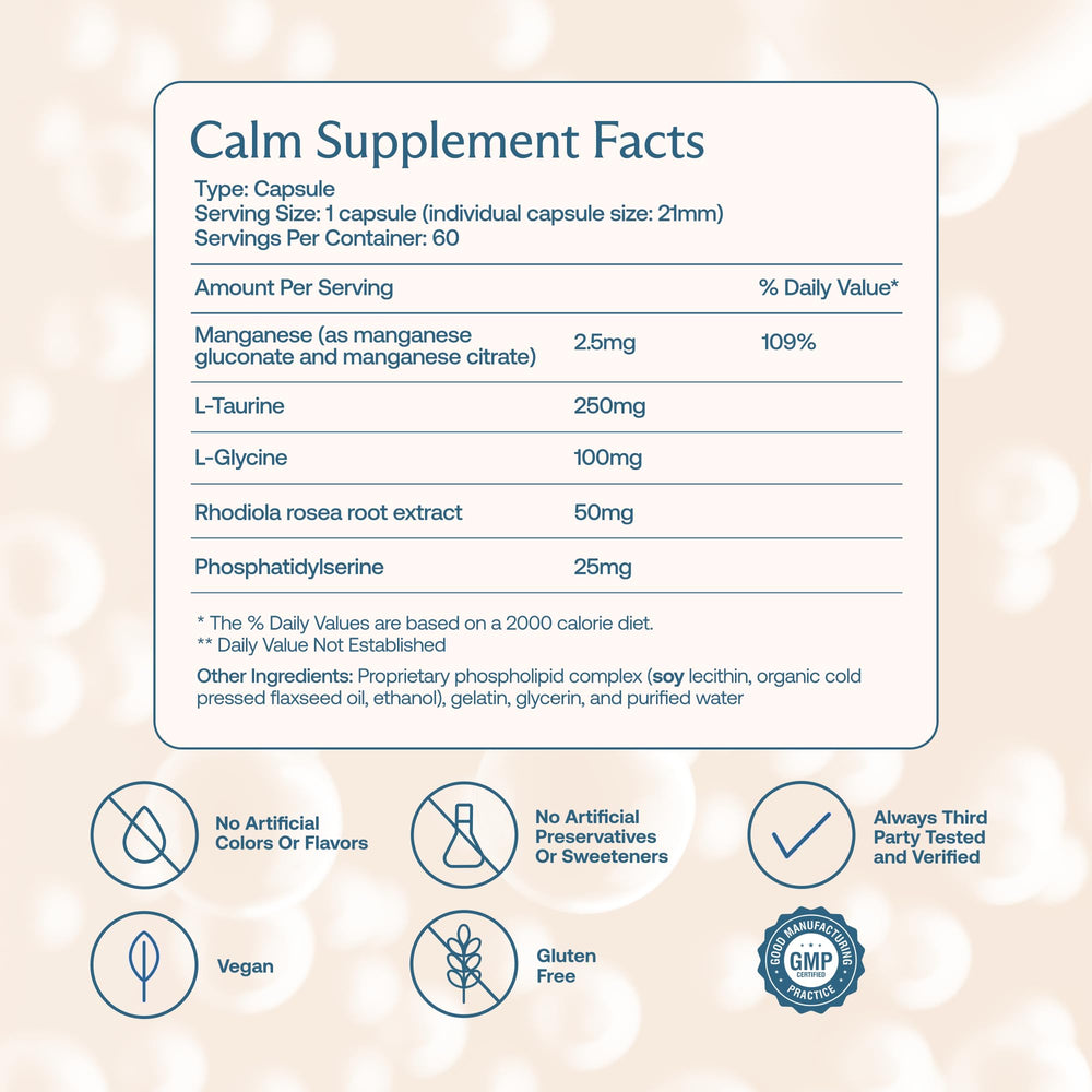 BodyBio Calm bottle on desk with calendar suggesting stress management