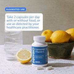 BodyBio Liposomal Vitamin C dosage chart indicating daily serving