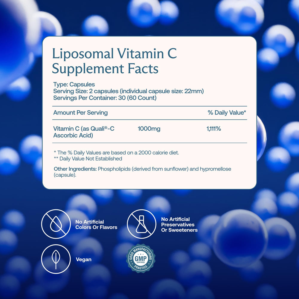 BodyBio Liposomal Vitamin C ingredient list featuring Quali-C purity