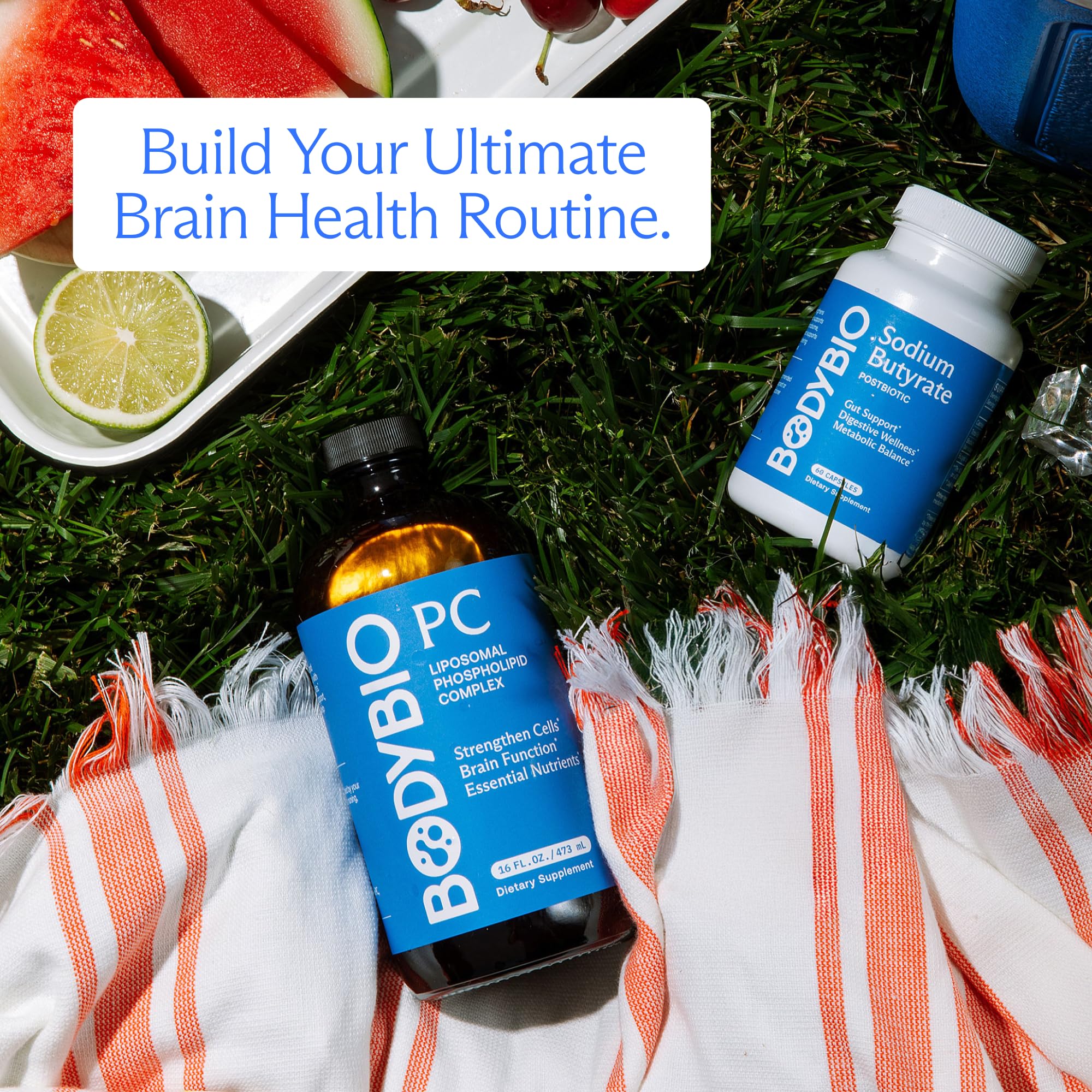 BodyBio PC supplement visuals communicate gentle daily support for brain health.