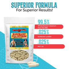 BodyBoost Colostrum Capsules ingredients label confirms non GMO hormone-free formula.