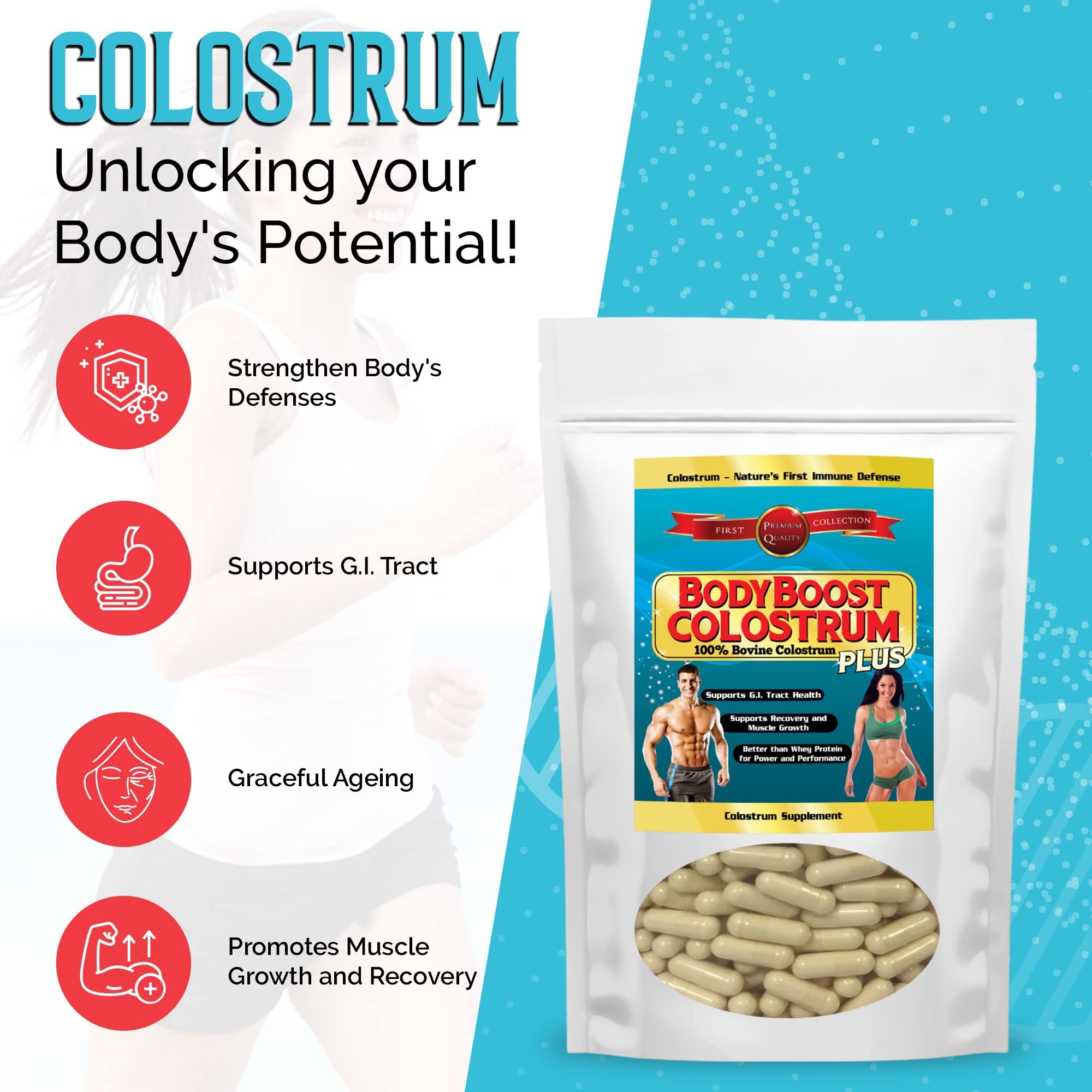 BodyBoost Colostrum Capsules packaging box highlights 240 capsule count.