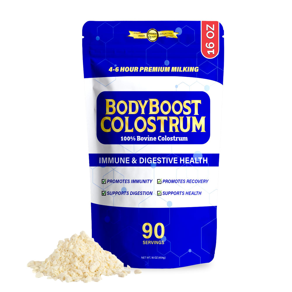 BodyBoost Premium Colostrum bottle ready for daily immune support.