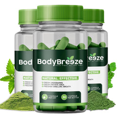 BodyBreeze internal deodorant bottle with chlorophyll capsules for daily freshness.