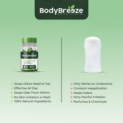 Boxed BodyBreeze packaging highlighting USA GMP quality and vegan formula.
