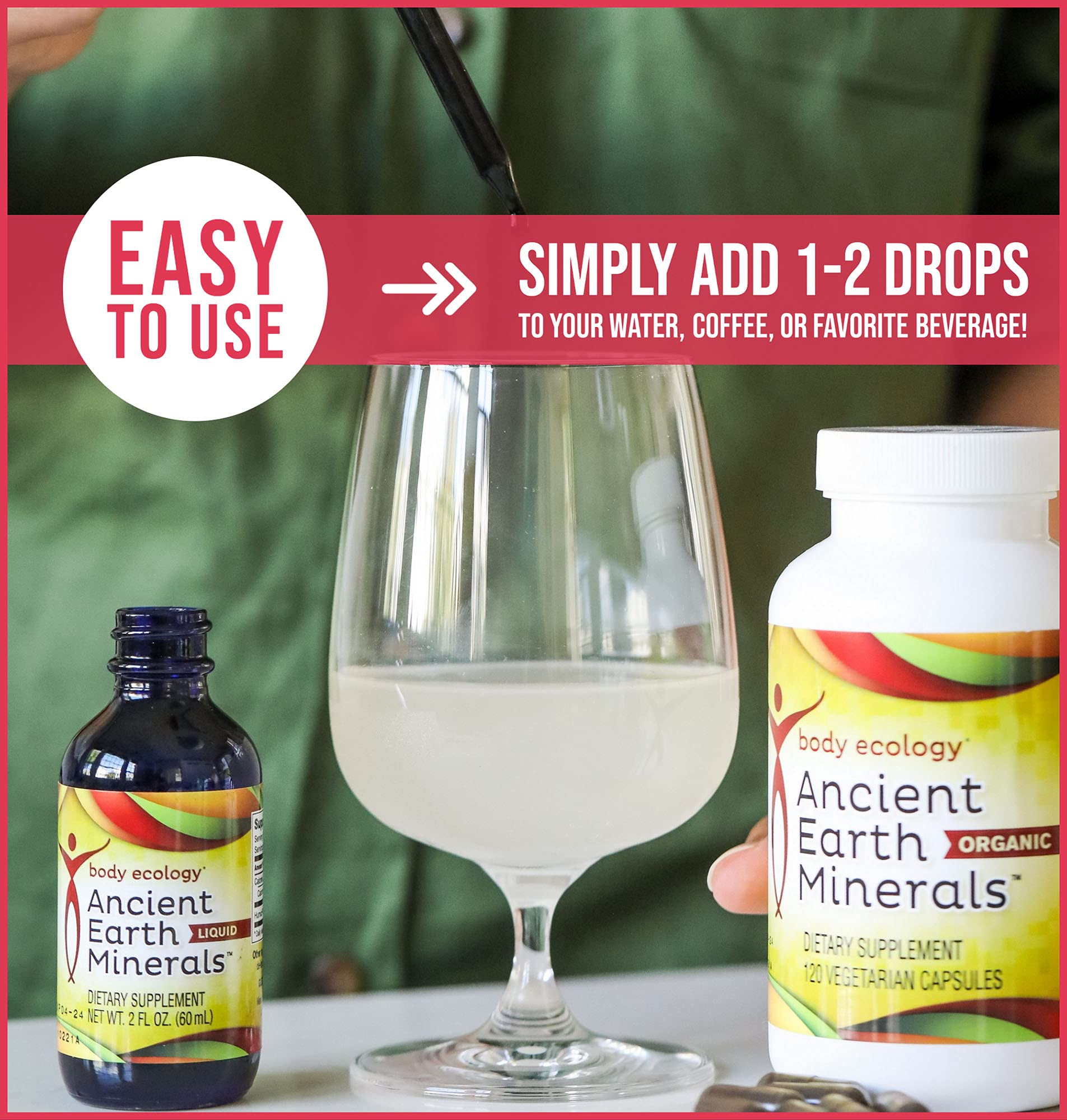 Body Ecology Ancient Earth Minerals pour shot shows easy dilution into drinks.