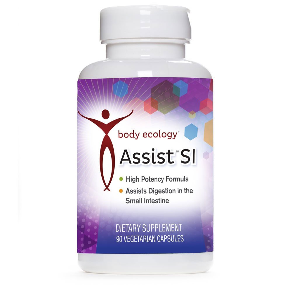 Body Ecology Assist SI bottle showing digestive enzymes for small intestine support.