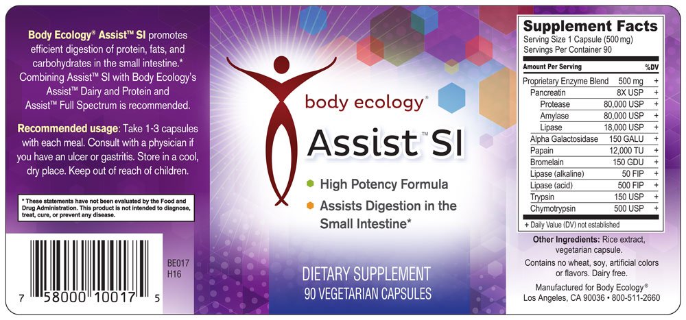 Body Ecology Assist SI capsules in bottle highlighting immune-friendly enzyme blend.