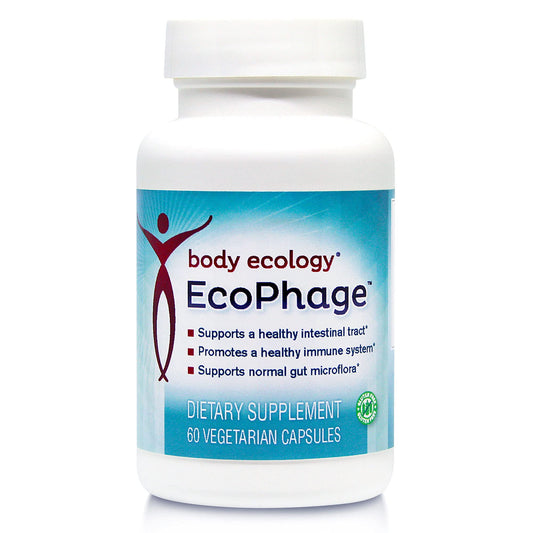 Body Ecology EcoPhage bottle front view highlighting gut health support