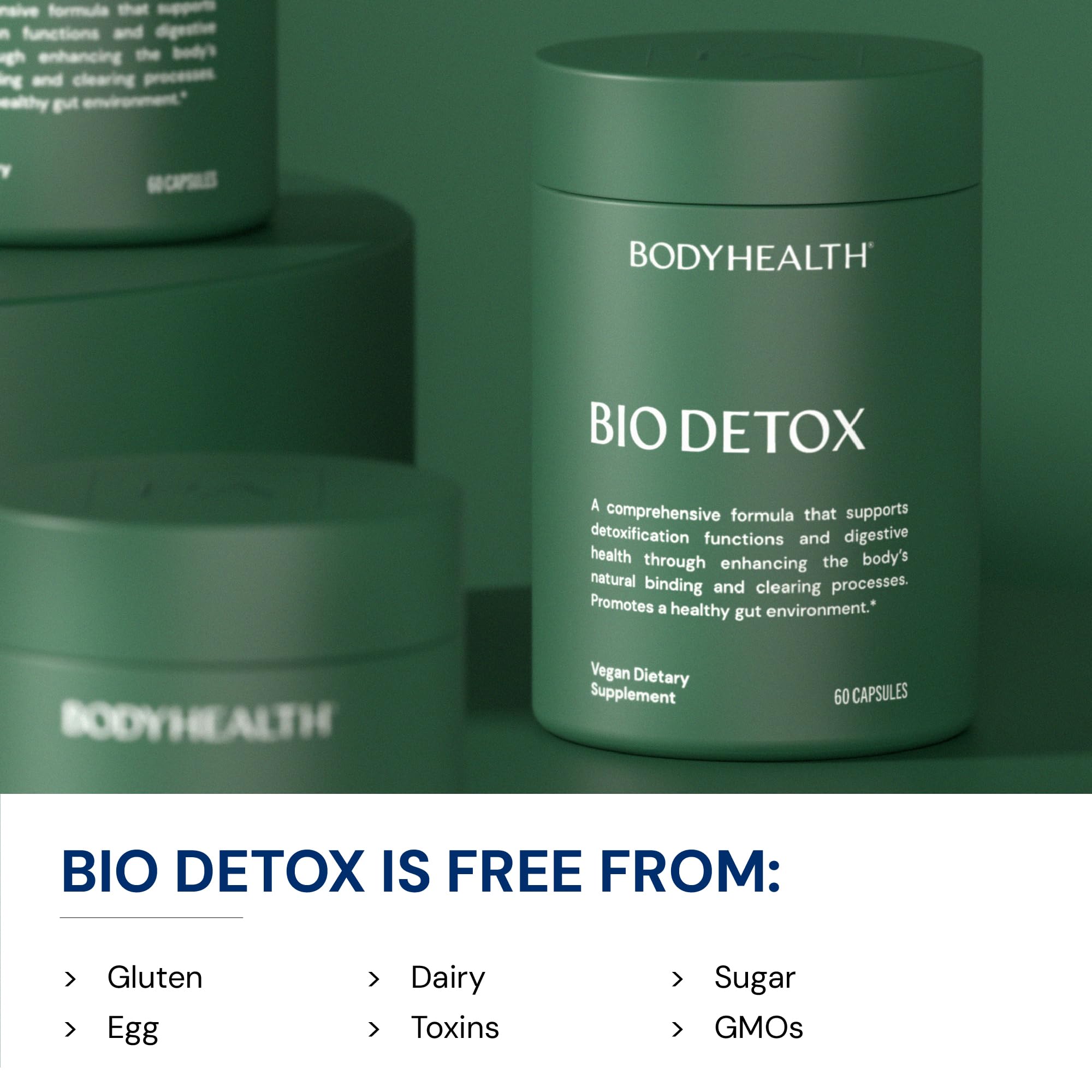 BodyHealth Bio Detox bottle on desk suggesting a simple daily routine