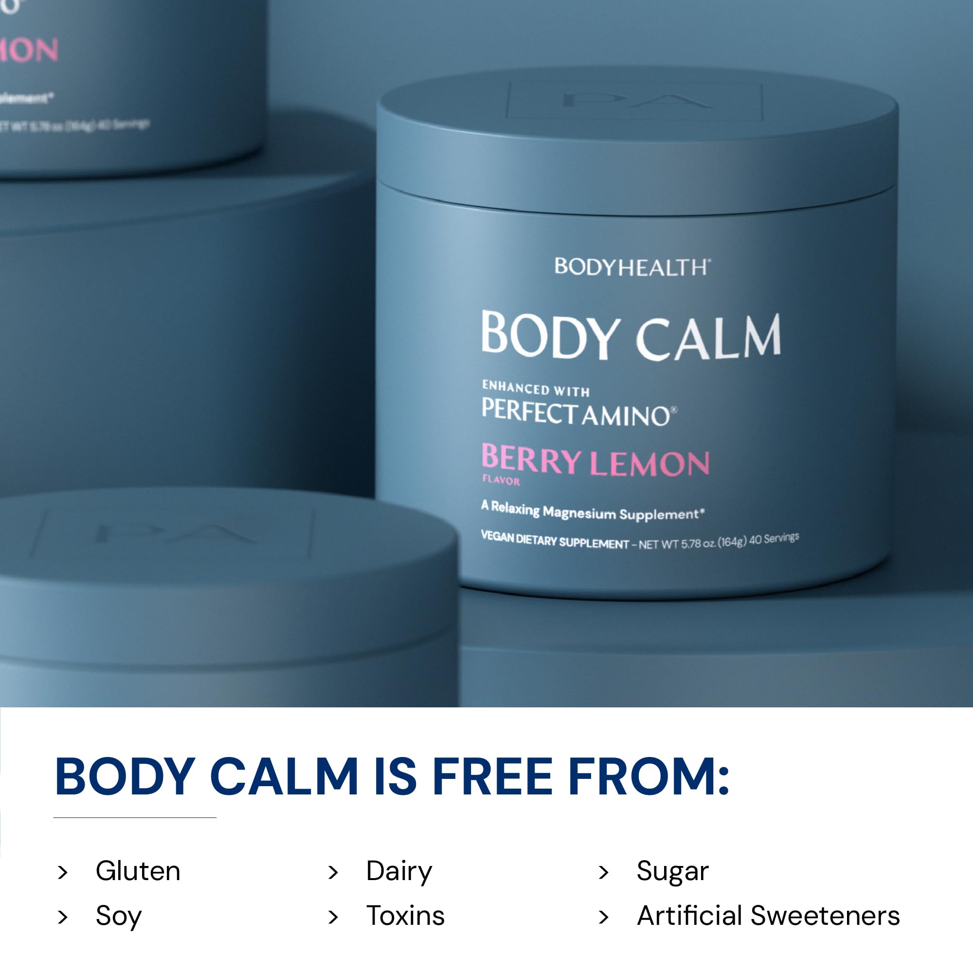 BodyHealth Body Calm back-label close-up with ingredients list.