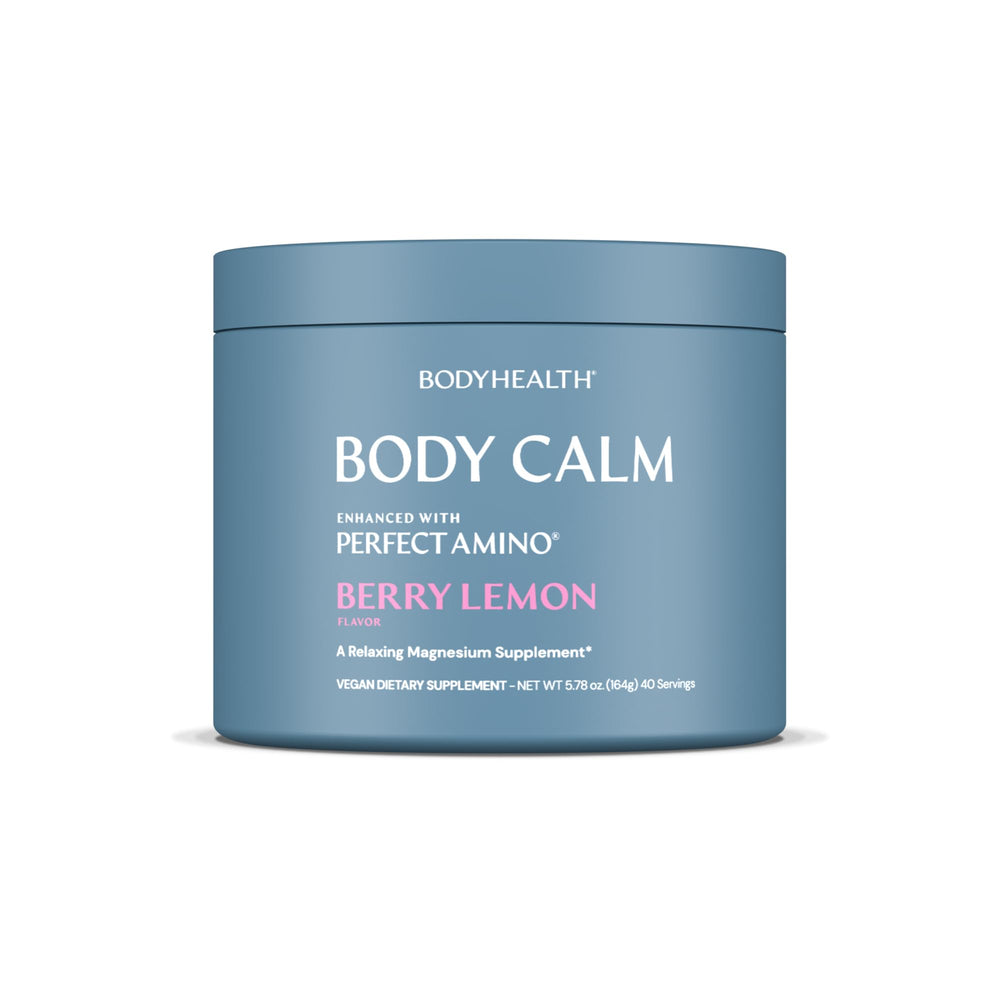 BodyHealth Body Calm bottle showing Berry Lemon formula for restful evenings.