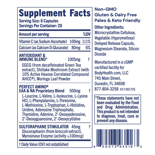 BodyHealth Cellular Guard bottle side view showing packaging and non-GMO formula