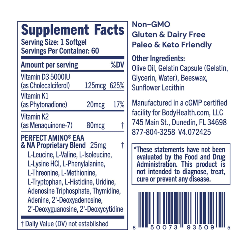 BodyHealth D3 + MK7 label highlights D3 and MK7 content