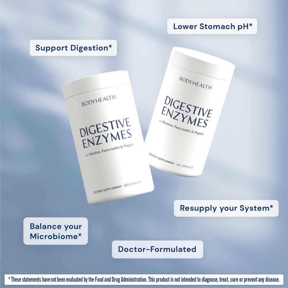 BodyHealth Digestive Enzymes ingredients panel highlighting enzyme blend for digestion