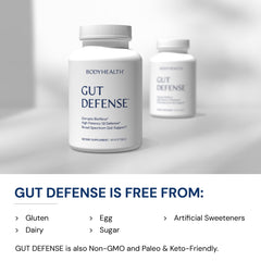 BodyHealth Gut Defense ingredients scene illustrating amino acids supporting intestinal balance.