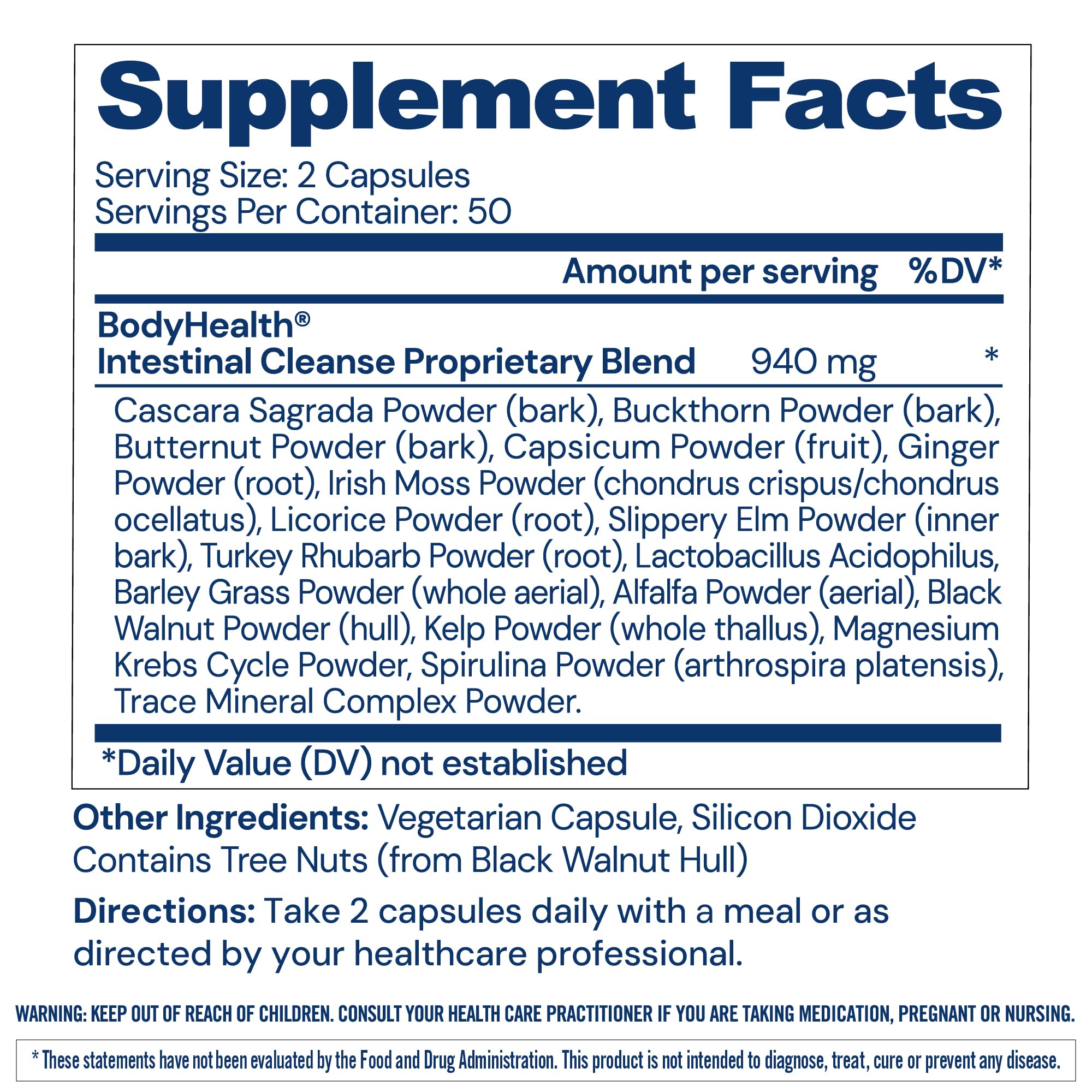 Close-up of BodyHealth Intestinal Cleanse pills showing gentle, cramp-free bowel support