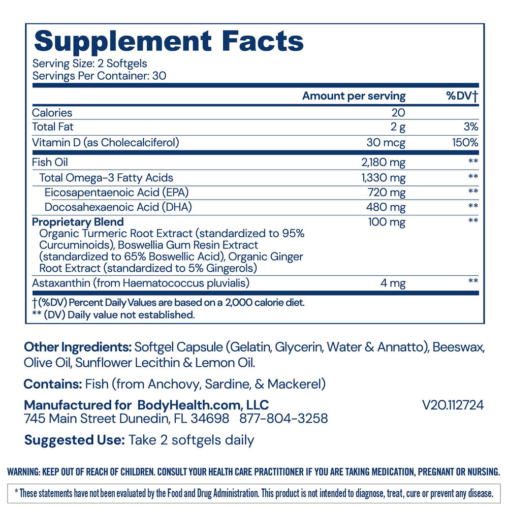 BodyHealth Omega 3 sourced sustainably from Arctic Ocean fish.