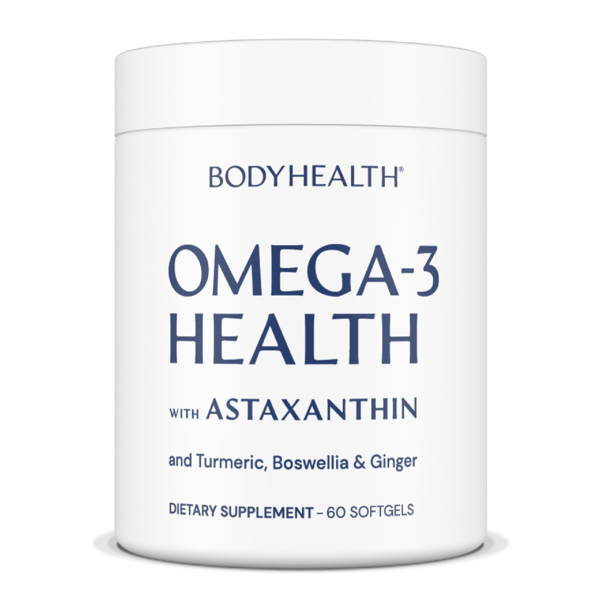 BodyHealth Omega 3 bottle with softgels for heart and brain support.