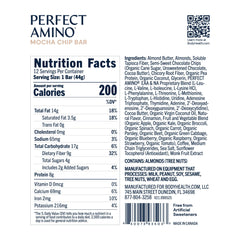 BodyHealth PerfectAmino Bar mocha close-up highlighting chewy texture and protein.