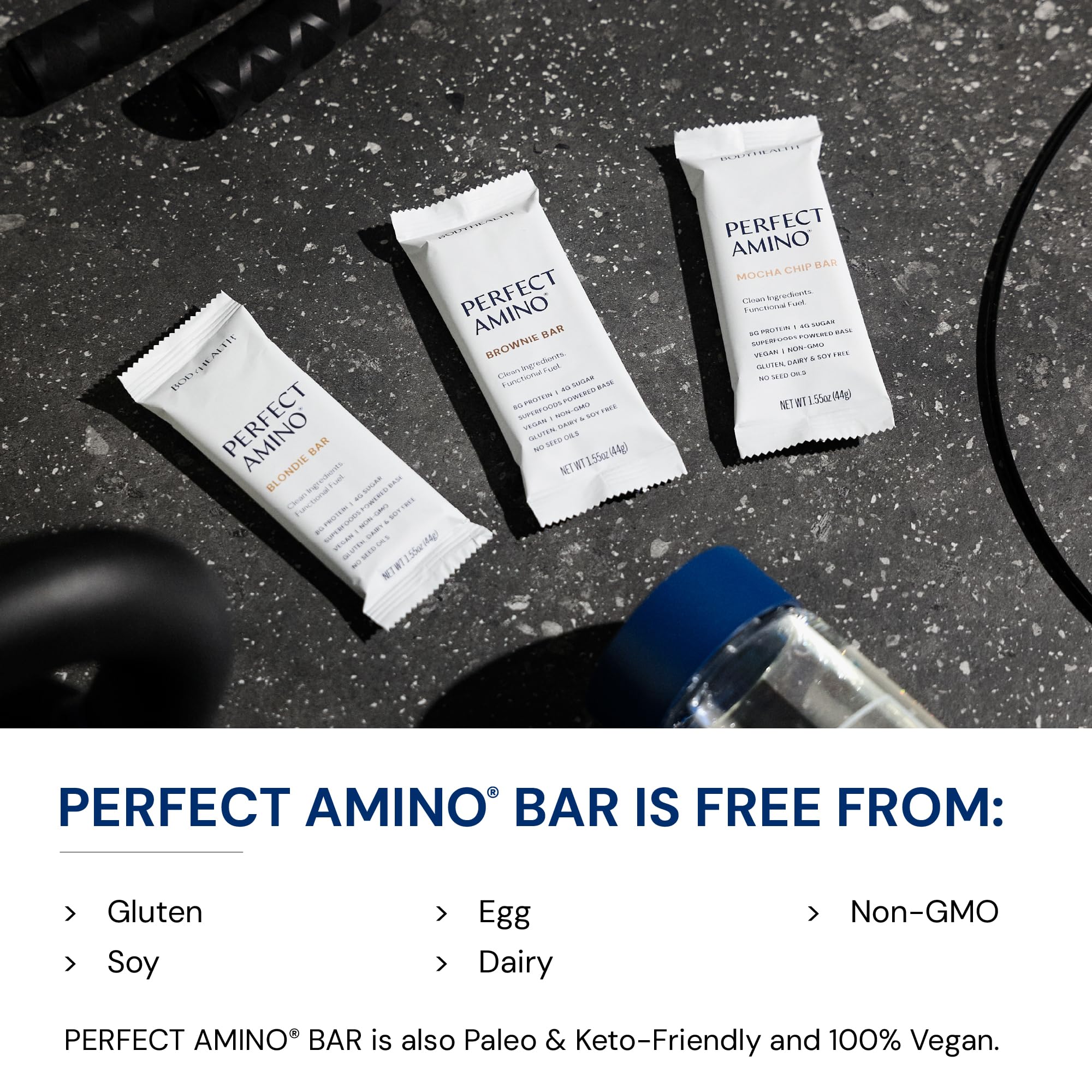 BodyHealth PerfectAmino Bar on-the-go snack providing quick energy.
