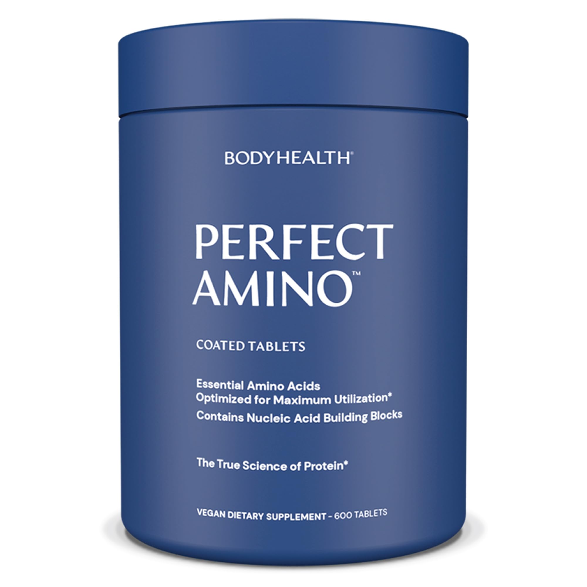 BodyHealth PerfectAmino bottle front showing vegan amino acids for recovery