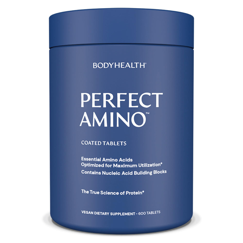 BodyHealth PerfectAmino bottle front showing vegan amino acids for recovery