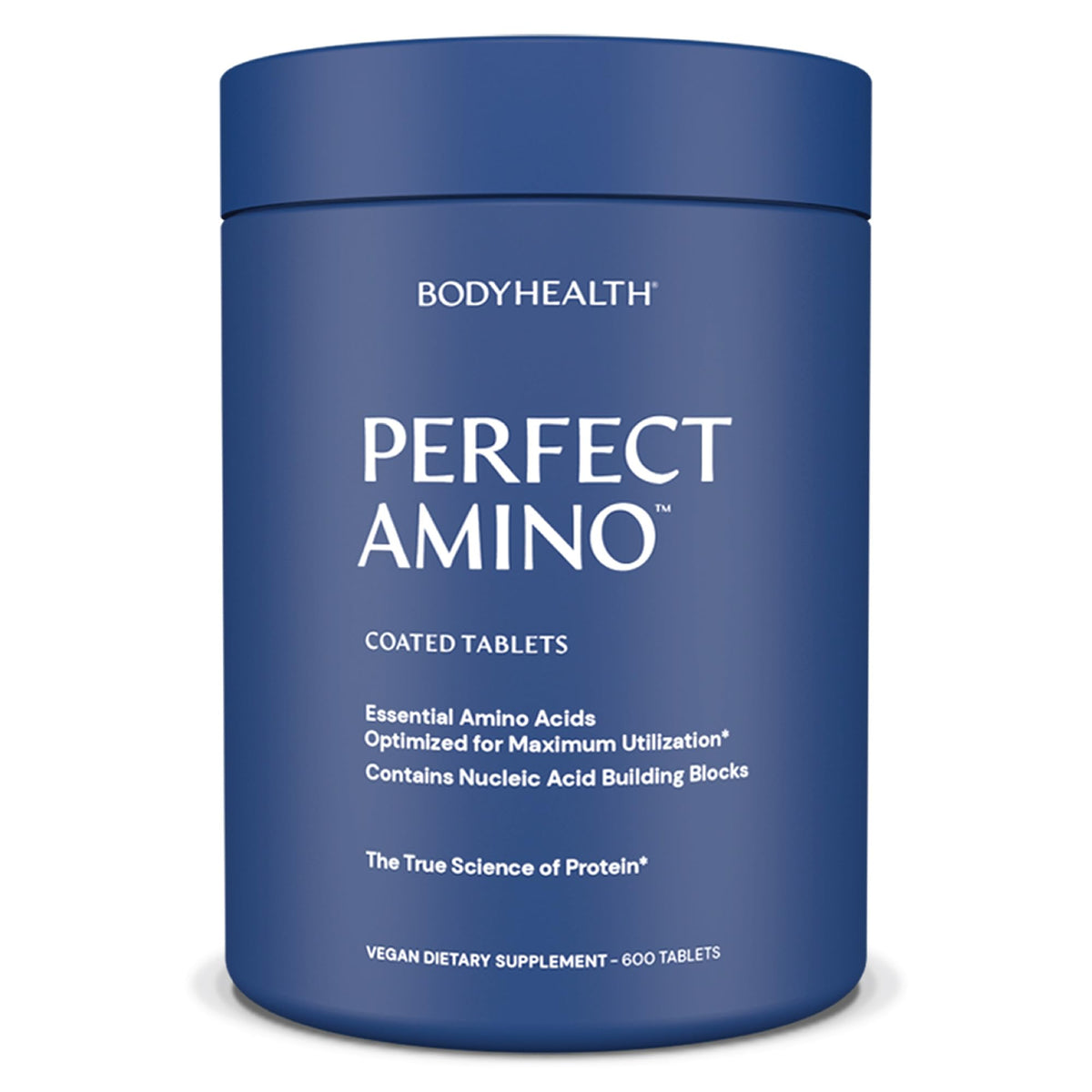 BodyHealth PerfectAmino bottle front showing vegan amino acids for recovery