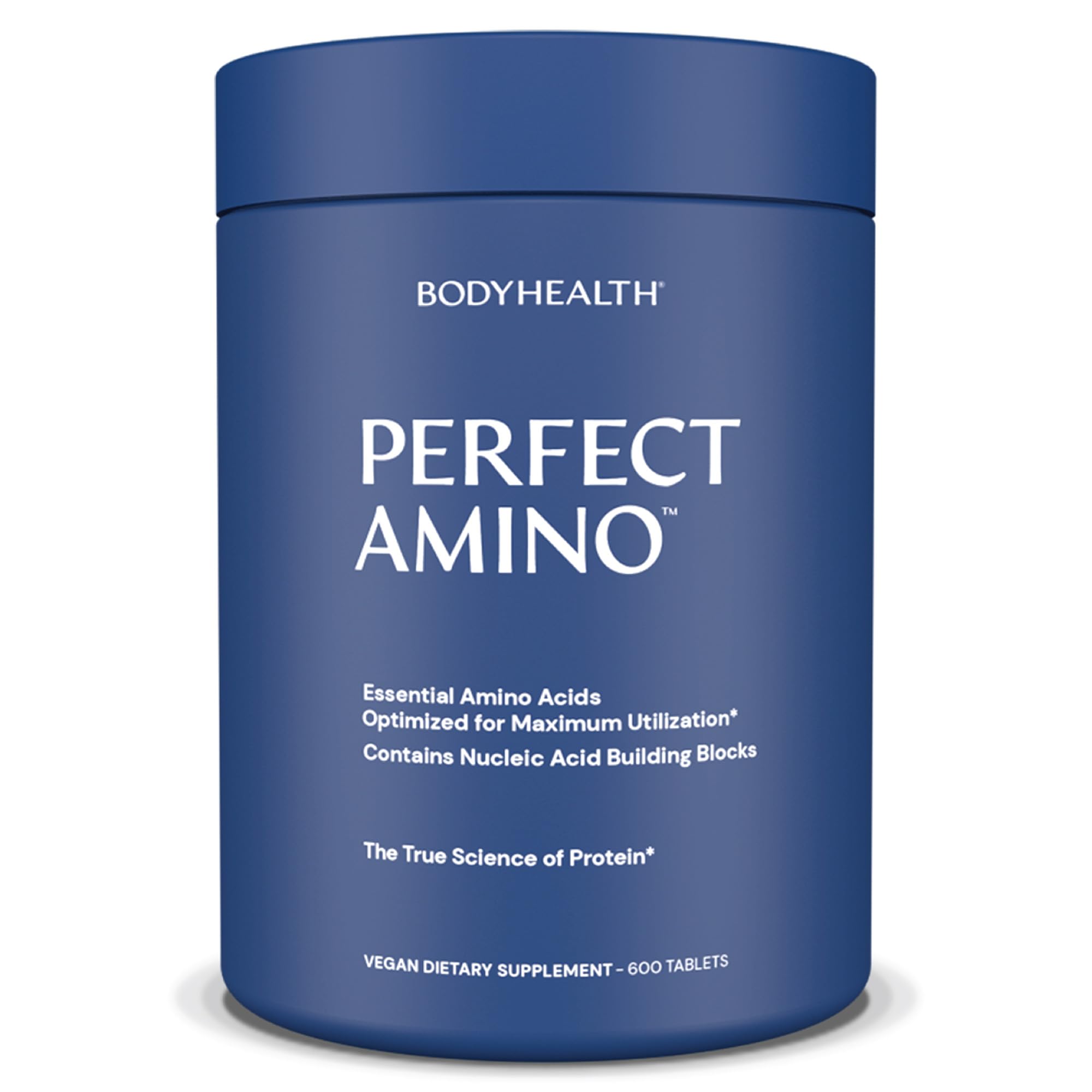BodyHealth PerfectAmino bottle pour with capsules ideal for daily muscle support.