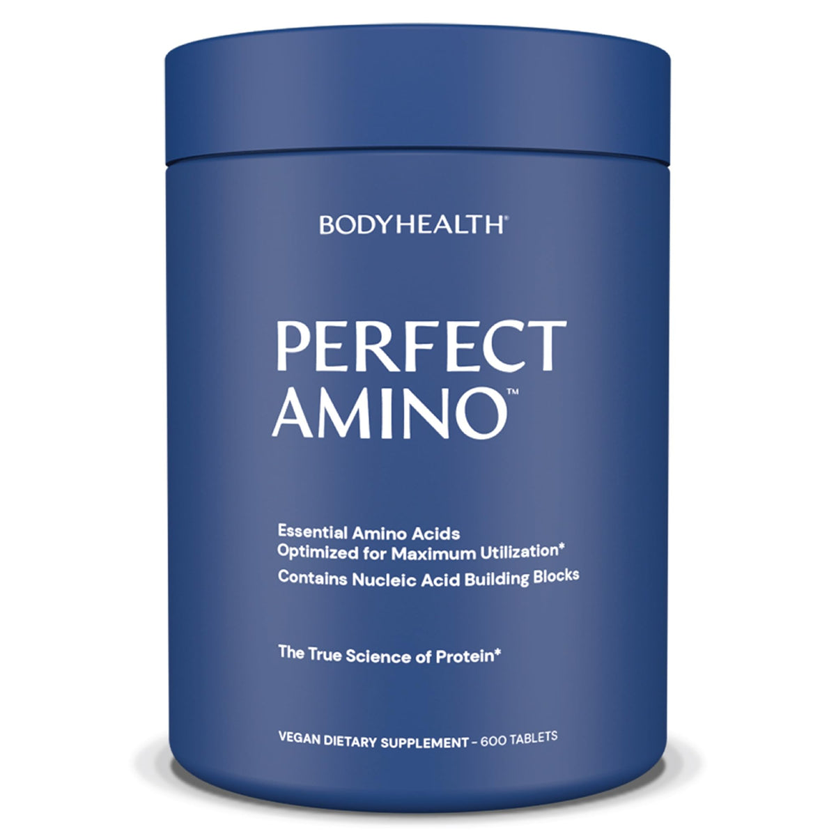 BodyHealth PerfectAmino bottle pour with capsules ideal for daily muscle support.