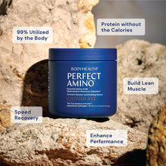 BodyHealth PerfectAmino chocolate mix in water delivering clean energy and amino support