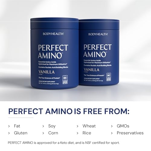 BodyHealth PerfectAmino close-up of ingredients highlighting amino acid blend.