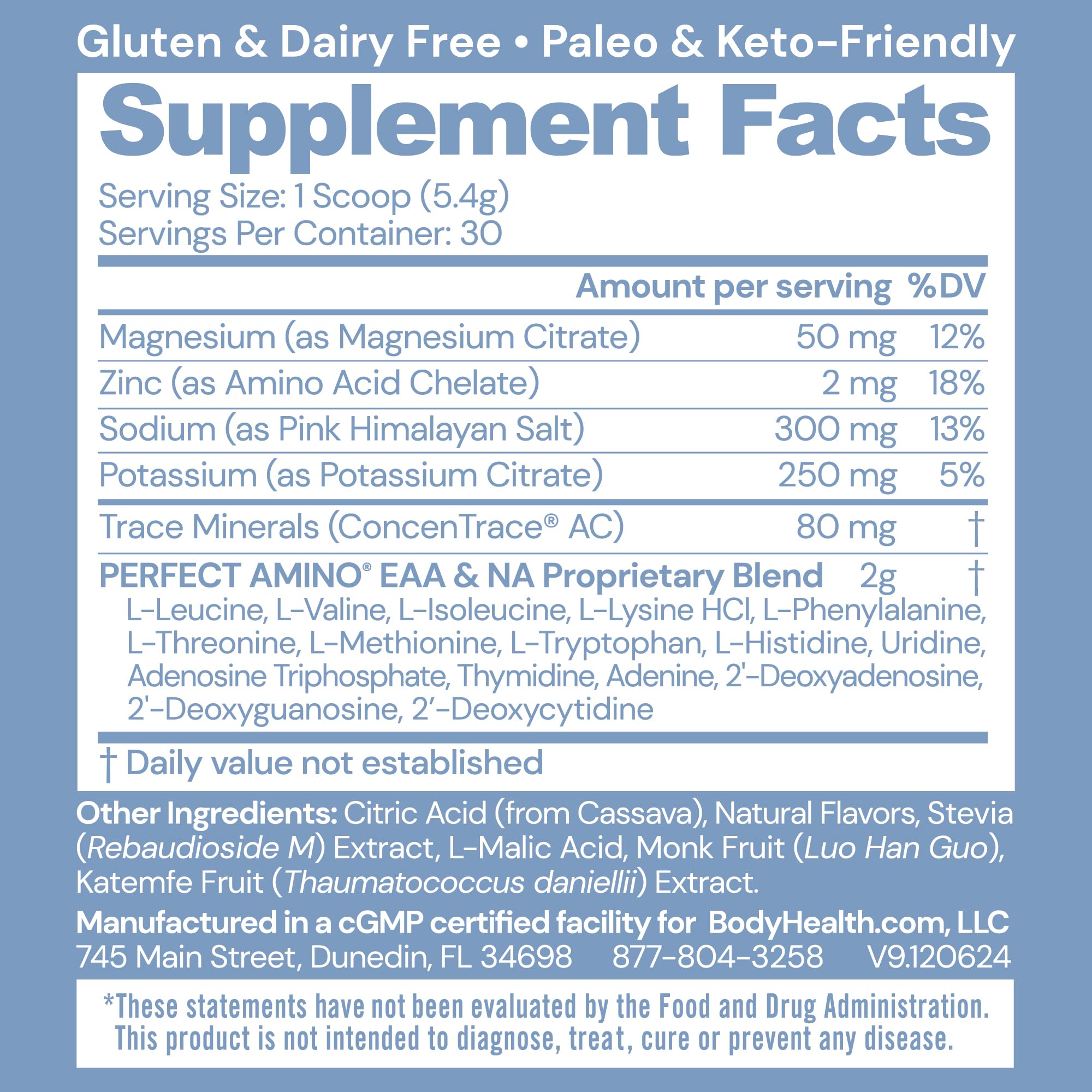 BodyHealth PerfectAmino electrolytes orange dissolving in water for quick refreshment