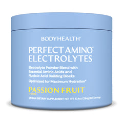 BodyHealth PerfectAmino Electrolytes bottle pour supports steady hydration during workouts.