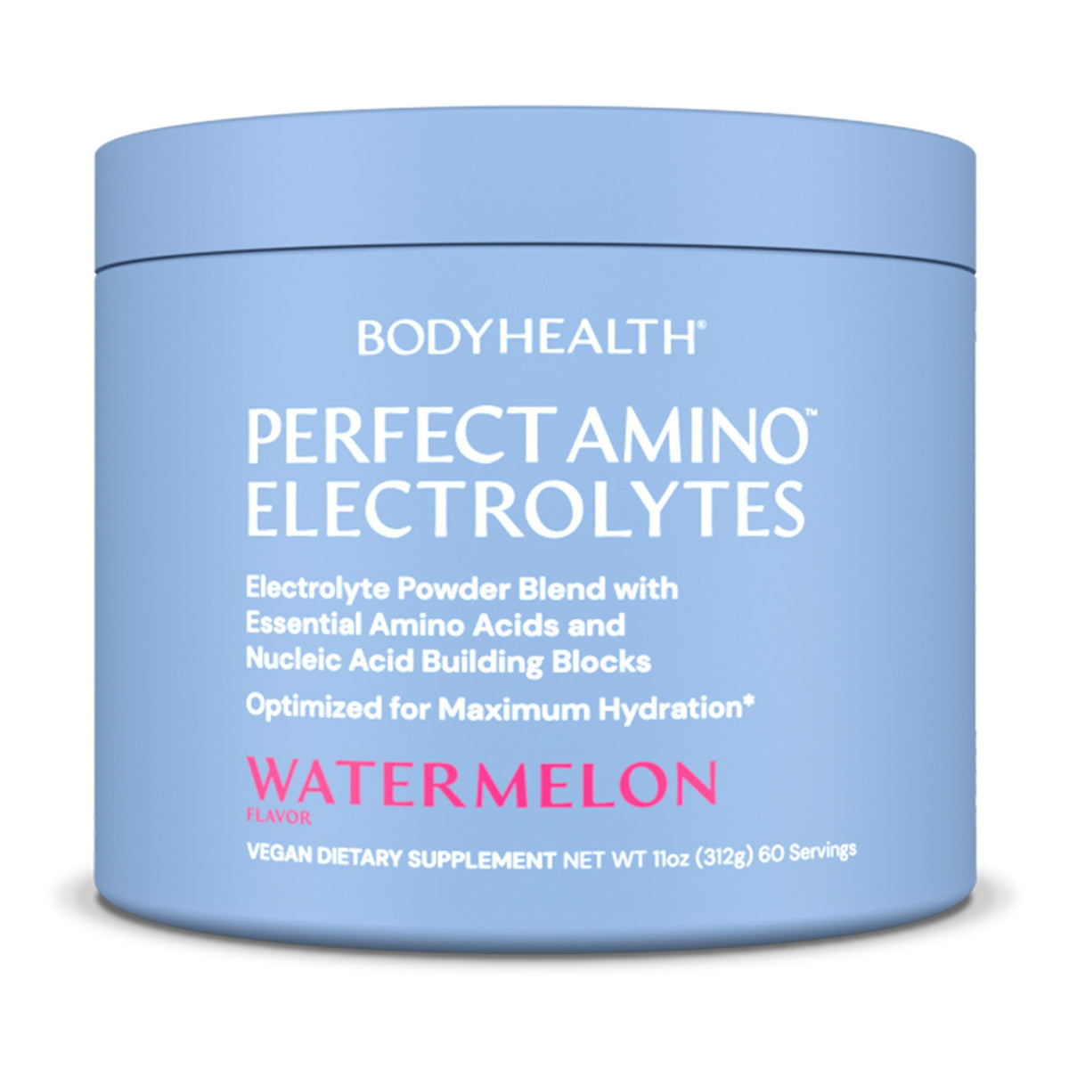 BodyHealth PerfectAmino Electrolytes Watermelon bottle highlights sugar-free hydration for workouts