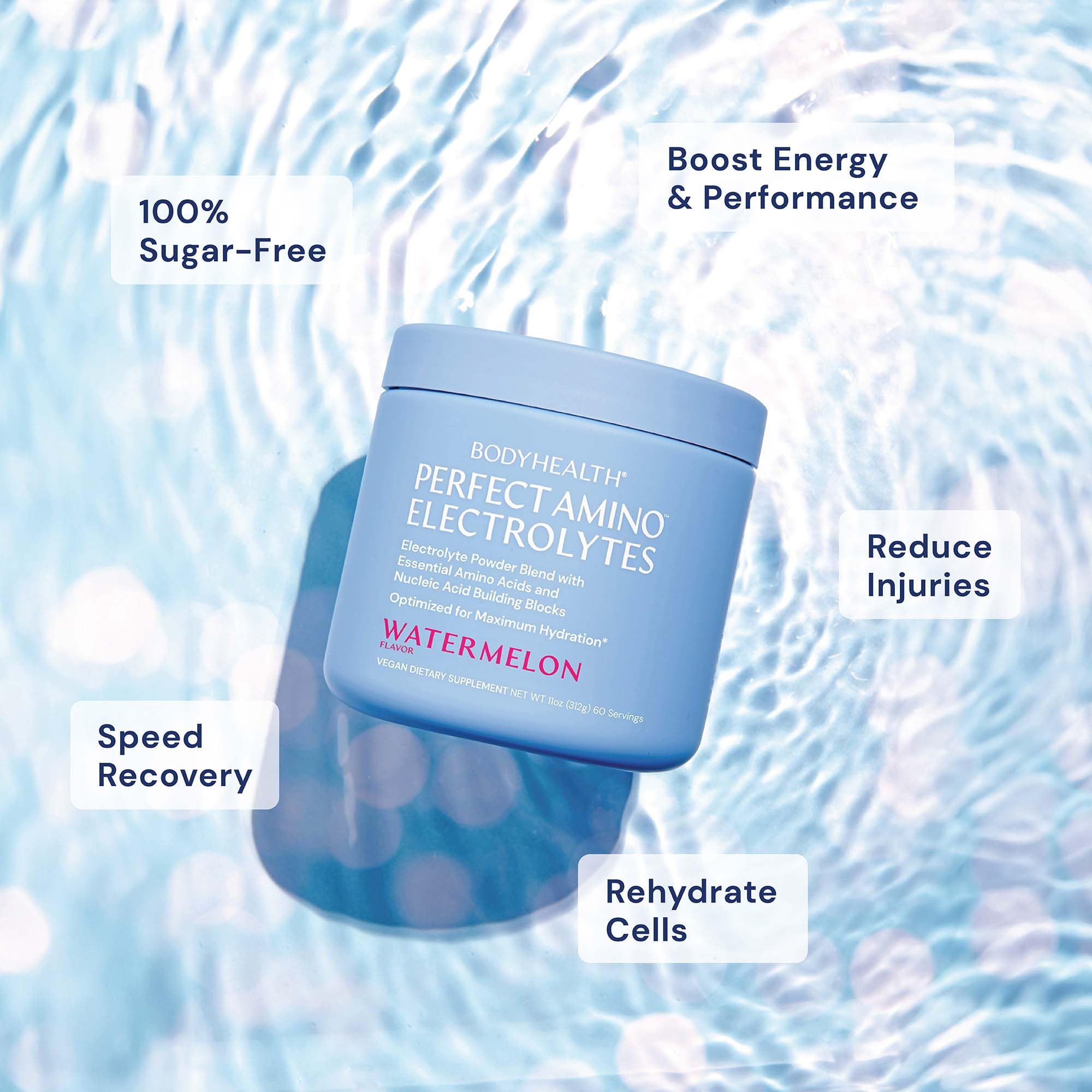 BodyHealth PerfectAmino Electrolytes Watermelon glass dissolving for fast hydration