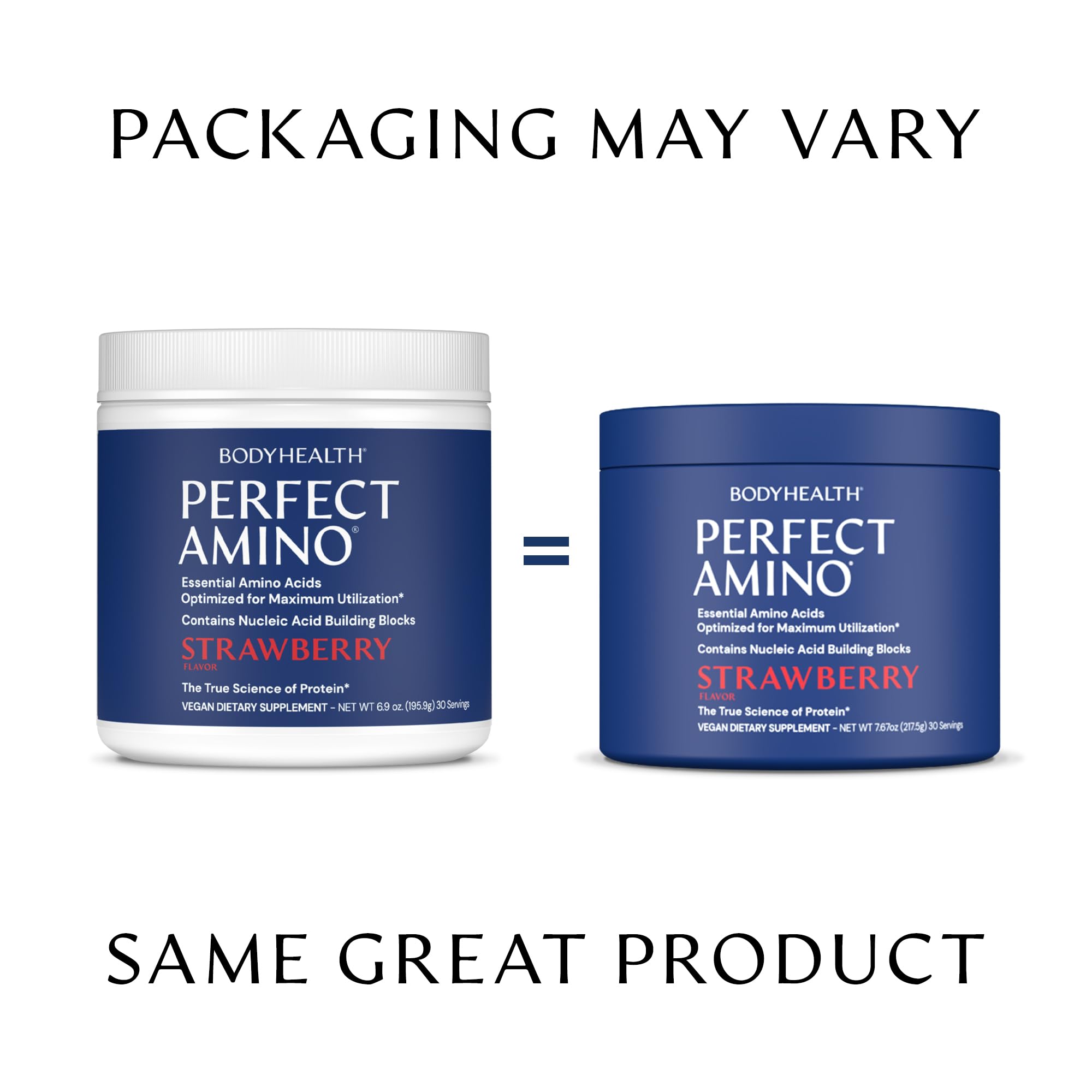 BodyHealth PerfectAmino CGMP facility badge on packaging.
