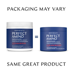 BodyHealth PerfectAmino CGMP facility badge on packaging.